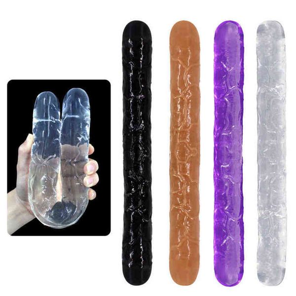 Nxy Sex Products Dildos Flexible Soft Jelly Dildo Doble para Mujeres Vagina Anal Terminado Dong Pene Artificial Gay Lesbianas Juguetes 1227