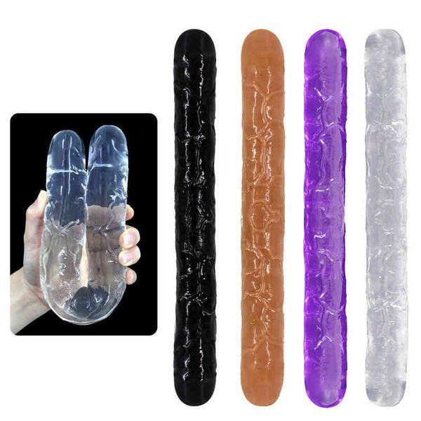 Nxy Productos Sexuales Consoladores Flexibles Suave Jelly Consolador Doble para Mujeres Vagina Anal Terminado Dong Pene Artificial Gay Lesbianas Juguetes 1229