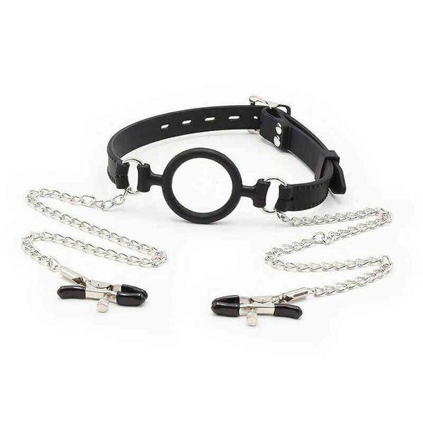 Nxy Sex Pump Toys O Ring Gag con clip para el pecho Silicona completa Boca abierta Restricción Esclavo Bdsm para mujeres 1221