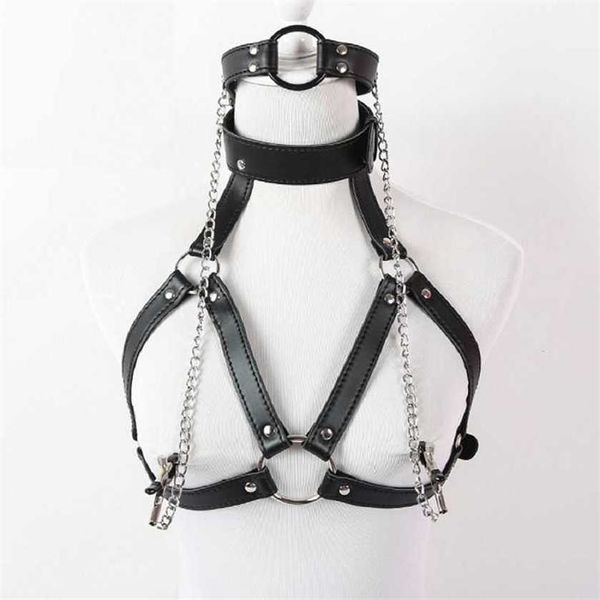 nxy juguetes sexuales hombres BDSM Bondage Pu Arnés de cuero Restricción Boca Mordaza Bola Pezón Conjunto Sexy Mujeres Lencería Goth Fetiche Ropa erótica