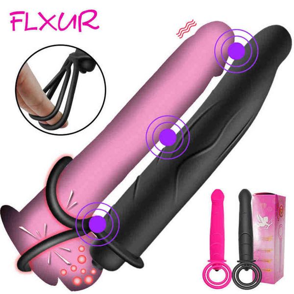 Nxy Sex Vibrators Flxur Juguetes de doble penetración para parejas Strap Dildo Belt on Peni Men 1216