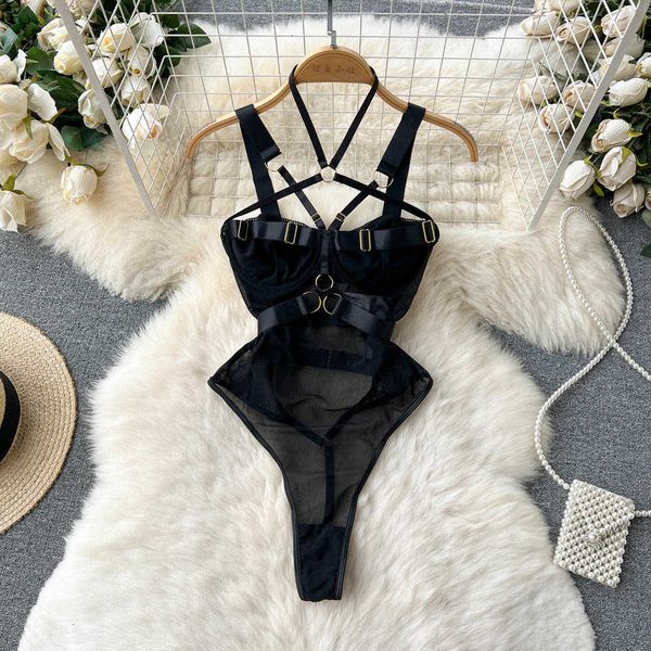 NXY Sexy Hollow Out Plays Consways Strap Femelle Transparent Fin Slim Jumps Curchs Summer Mesh Lace Halter Club Bodys 230328