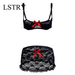 NXY Lencería sexy Hot Erotic Lace Sex Dress Pijamas Sujetador abierto exótico Ropa interior Traje Copa Sujetador + liga + falda con anillo de acero 1217