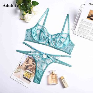 NXY sexy set Aduloty encaje bordado costura sujetador conjunto malla sección delgada perspectiva señoras lencería Sexy Tanga ropa interior erótica 1127