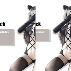 NXY SEXY SET BLACK HOLLEN Bodysuit Badpak Anime Ondergoed Cosplay Kostuums voor Woman Open Front Teddy Rol Play Outfit 1126