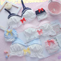 Nxy sexy set japanse lolita marine lingerie met slipje zoete schattige zeeman ondergoed cos sexy boog bras set kawaii vrouwen student bralette 1127