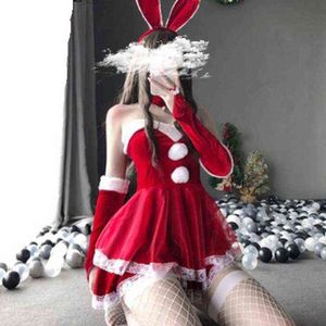 NXY Sexy Set Konijn COS Outfits Kawaii Jurk Maid Serveer Eerste Uniform Red Christmas Kostuums Lady Santa's Flowers Bunny Role spelen Kant Lolita 1210