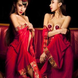 Nxy sexy set top qualité 2 pc tentation night robes hot red floral lingerie fantasia concubine couple jeu jeu cosplay glins 0211