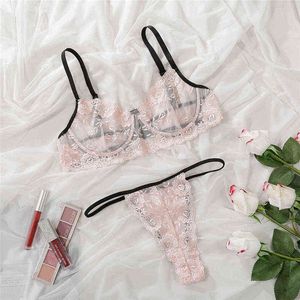 NXY ensemble sexy sous-vêtements brodés en dentelle sexy pour femmes ensemble de lingerie érotique transparente en maille fine soutien-gorge et string à armatures 1127