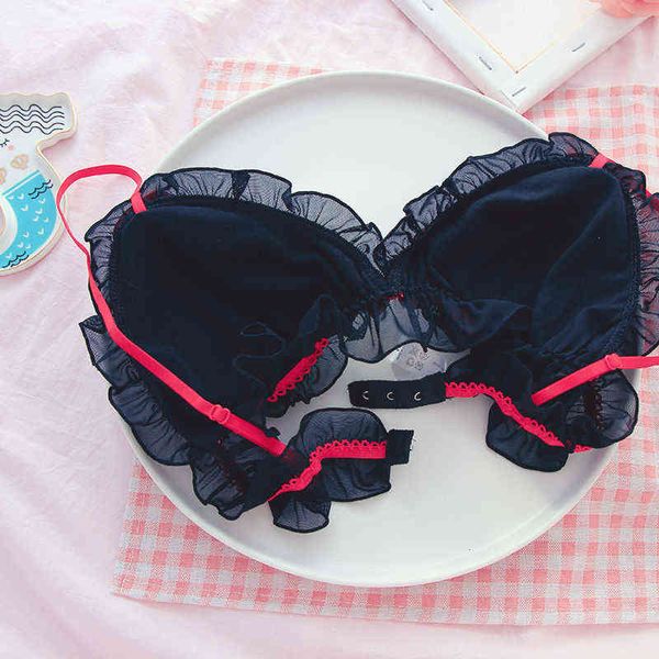 NXY sexy setJapanese Sexy Girls Ropa interior Sujetadores y panty Conjunto Lindo Lolita Ruffles Wire Free Sujetador ultrafino Tanga Lencería para jóvenes 1128