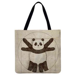NXY Shopping Tassen Bolso de Mano ArtStico Con Estampado Gato Y Panda Para Mujer Bolsa Compras Viaje Gran Capacidad Lona Lino Playa 0209