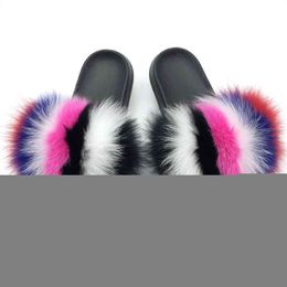 NXY Slippers Sarsallya Fur Women Real Slides Home Ry platte sandalen vrouwelijk schattige pluizige huisschoenen vrouw merk luxe 2022 220804
