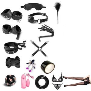 NXY SM Bondage 16 stks Sexlady Handboeien Whip Collar Gag Tepel Klemmen Touw BDSM Set Erotische Speelgoed voor Paar Anale Butt 1223