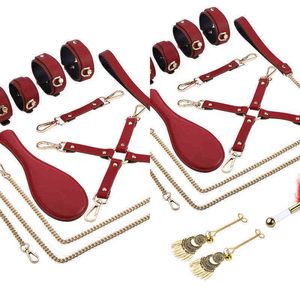 Nxy sm bondage bd kits terughoudendheid set handboeien shackles kraag kruis gesp nippel clip erotische seksspeeltjes voor paren volwassen games 35 1223