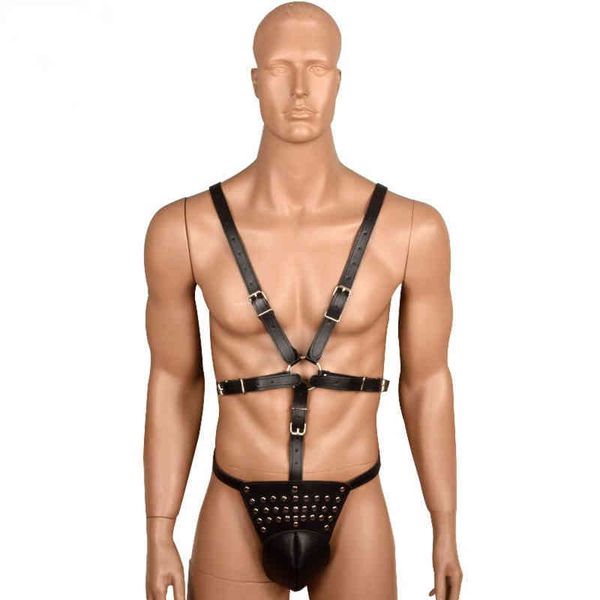 Nxy SM Bondage Bdsm Pantalones de lencería de cuero de PU para hombres Cinturones de arnés sexy ajustables Juegos para adultos Restricción Coqueteo Juguetes sexuales para hombres gay 220423