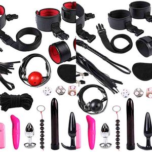 Nxy Sm Bondage Érotique Sex Toys pour Adulte Jeu En Cuir Bdsm Kits Anal Plug Menottes Fouet Gag Pinces À Mamelon 1223