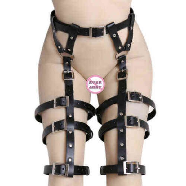 Nxy Sm Bondage Faux Cuir Harnais Cuisse Poignets Jambe Jarretière Bretelles Sangle De Retenue Intime Culotte Adult Sex Toys pour Femmes220419