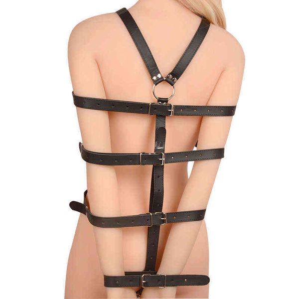 Nxy Sm Bondage Full Body Cuir Retraite Bandages Bdsm Discipline Ceinture Main Derrière Le Dos Sexy Costumes Exotiques 1216