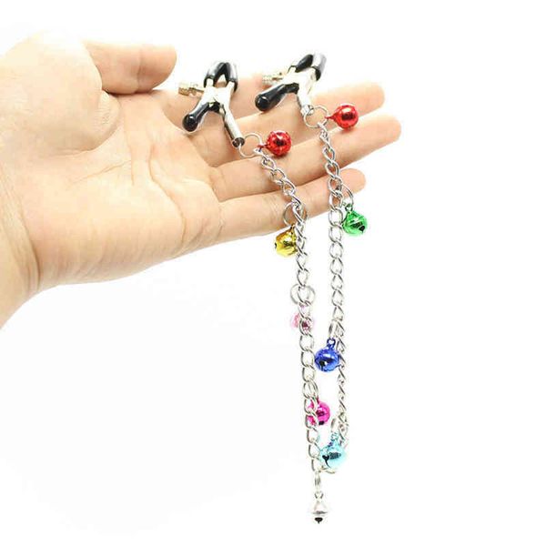 Nxy Sm Bondage Metal Nipple Clamps Chain Jingle Bell Clips Flirting Labia Slave Bdsm Mujeres Juguetes eróticos Juegos sexuales Juego sexual 1223