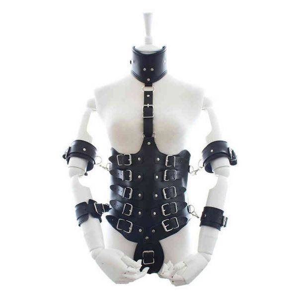 Nxy Sm Bondage Pu Armadura de cuero Juego de sexo para adultos Herramientas con esposas Juegos eróticos Cosplay Queen Ropa Bdsm Mujeres Esclavo para parejas 220423