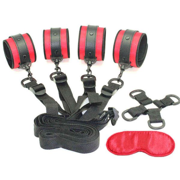 Nxy Sm Bondage Red Leather Handcuffs Bdsm Juegos para adultos debajo de la cama Kit Muñeca Tobillo Puños Restricciones Accesorios exóticos Juguetes sexuales para mujeres 220426