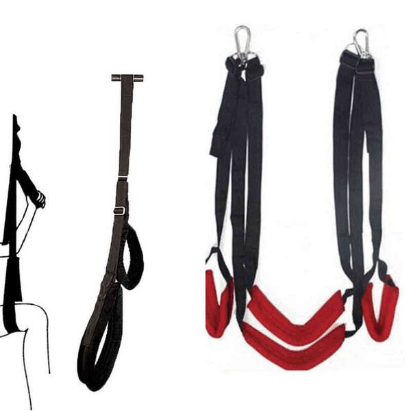 Nxy Sm Bondage Sex Swing Material suave Sex Furniture Fetish Bandage Love Juego para adultos Sillas Button Door Swing Sex Juegos eróticos para parejas 1220