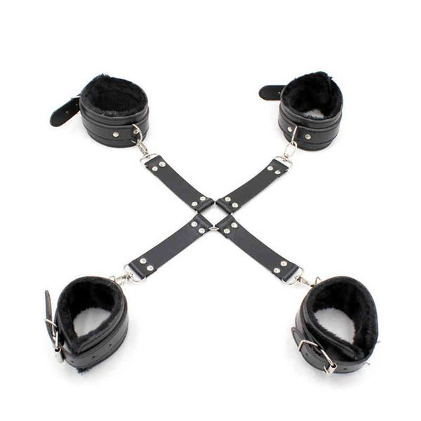 Nxy Sm Bondage Sexy Toys Sm Ceinture En Cuir Pu Ual Jouet Femme Fétiche Menottes Croix Main Et Pied s Jeux Érotiques Boutique 220423