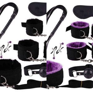 Nxy Sm Bondage Vrdios Produits de Sexe Bdsm Ensemble Menottes pour Adulte Pinces à Mamelon Gag Fouet Corde Jouet Couples Boutique 1223