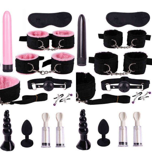 Nxy Sm Bondage Vrdios jouets sexuels pour Couples menottes fouet mamelons pince bandeau bouche Gag adulte Kit Bdsm Flirt jouet 1223