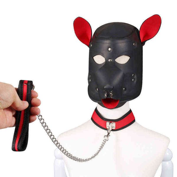 NXY SM Sex Adult Toy Leather Animal Mask 2 Pcs/set Masque + collier Chaîne de traction Cosplay Chien Hood Slave Bondage Bdsm Adultes Jeux Couples Flirt.1220