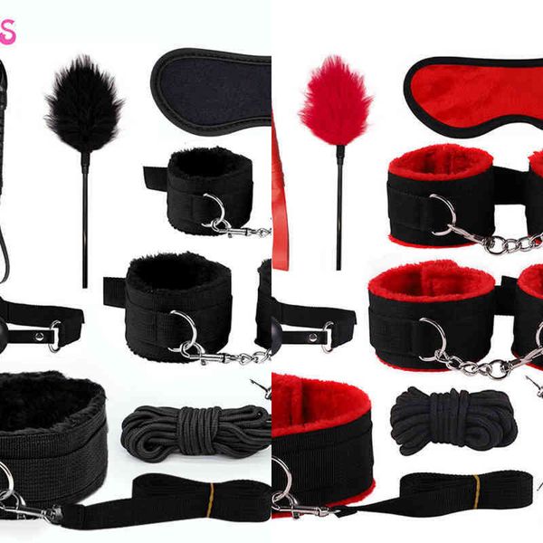 NXY SM Sex Adult Toy Produit Jouets Érotiques Bdsm Bondage Set Menottes Pinces À Mamelons Gag Fouet Métal Plug Anal Butt Queue pour Couples1220