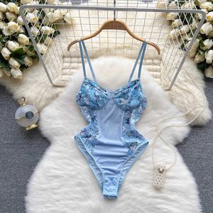 Nxy zomer kanten strap bodysuits dames mouwloze transparante sexy rompers dames van binnen slijtage bloemen 230328