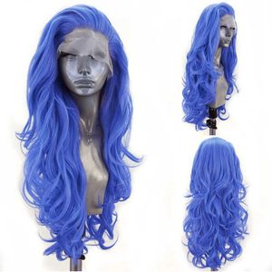 Nxy Synthétique Avant de Lacet Perruque Longue Vague de Corps Bleu Perruque Résistant À La Chaleur Fibre Cheveux Perruques Synthétiques pour Les Femmes Noires Utilisées Quotidiennement 230524