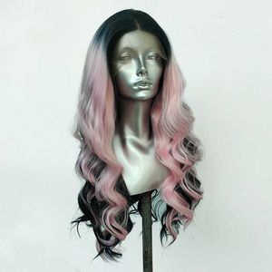 Nxy synthétique dentelle perruques pour les femmes noires mettre en évidence vert dentelle perruque rose cheveux longs ondulés Cosplay perruques fibre résistante à la chaleur 230524