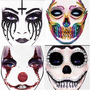 NXY Tijdelijke Tattoo 1 Stks Halloween Body Art Make Party Festival Skull Bone Face Jewel Sticker voor Carnival Night Clubbing Holiday Gift 0330