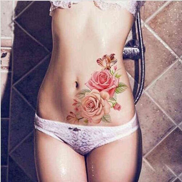 NXY tatuaje temporal belleza 1 pieza maquillaje falso s pegatinas Rosa flores brazo hombro impermeable mujeres gran Flash cuerpo 0330