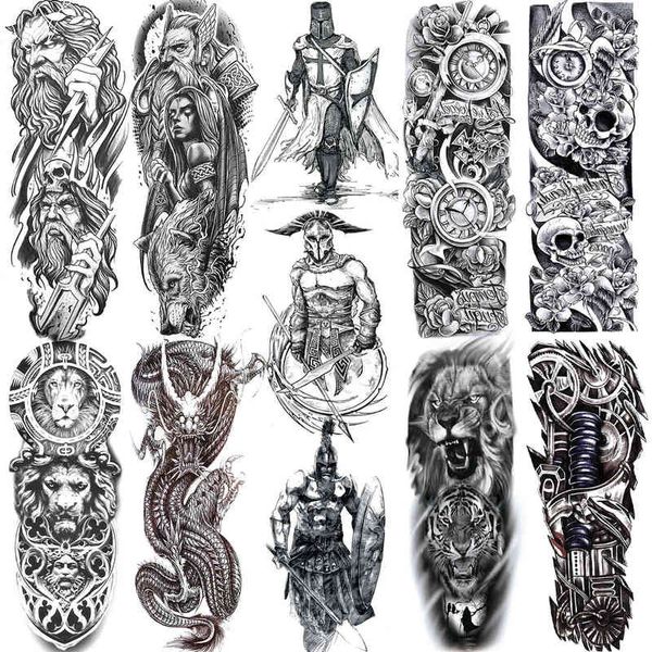 NXY Tatuaje Temporal Negro Militar Maorí Totem Manga Tatuajes para Hombres Realista Falso Brazo Completo 3d Dragón Cráneo Lobo León Robot Tatoos Pegar 0330