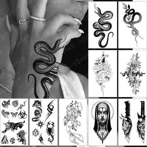 Nexy Tatouage temporaire Noir Snake Autocollants imperméables Butterfly Scorpion Wolf Prajna Old School Corps Art faux Tatto Hommes 0330
