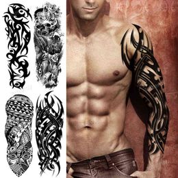 NXY Tijdelijke Tattoo Volledige Arm S Grote Black Totem Trial Boys Tatoo Fake Waterdichte Skull Lion Sleeve Stickers Body Art Make 0330