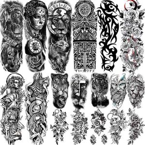 NXY Tijdelijke Tattoo Volledige Arm Tattoos Mouw Voor Mannen Vrouwen Realistische Nep Tatoos Warrior Lion Tiger Flower Tatoo Sticker Black Totem Maori 0330