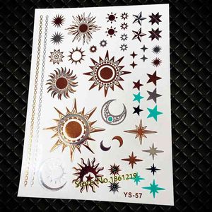 NXY Tijdelijke Tattoo Gold Sun Silver Moon Stickers Dames Kids Body Art Star Feather Golden Metallic Water Transfer Flash Tatoo Child 0330