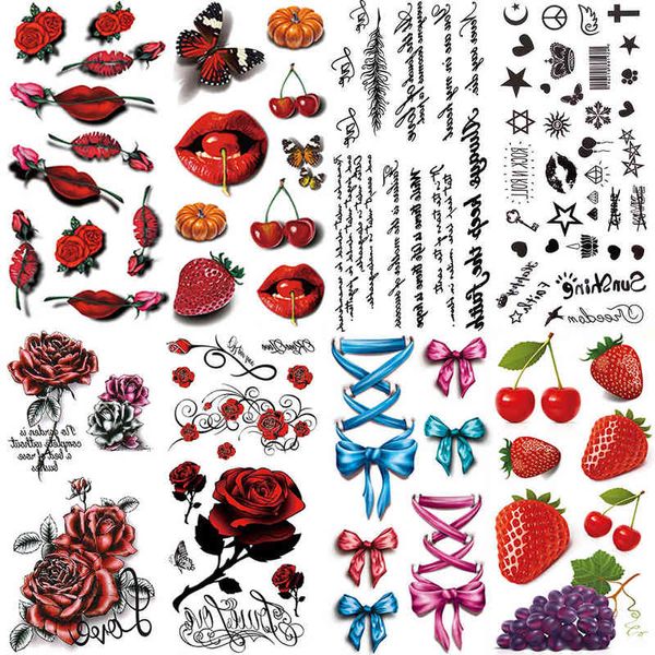 NXY Tatouage Temporaire Nouveau Vivid 3d Rouge À Lèvres Cerise Fraise Citrouille Conception Flash Autocollant Hommes Femmes Body Art Faux G3d33 0330