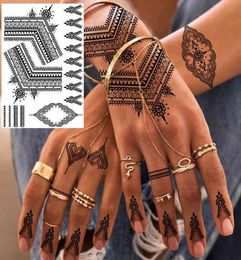 Nxy tijdelijke tattoo rejaski zwarte henna kanten tatoeages sticker voor vrouwen vlinder mot mehndi bloem nep tatoo feather flora 03307671309