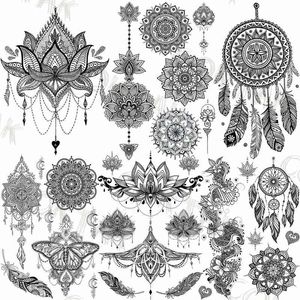 NXY Tatuaje Temporal Sexy Negro Henna Tatuajes para Mujeres Niñas Arte Corporal Decoración Cadenas de Joyería Falsas Impermeable Mandala Flor Tatoos Kit 0330