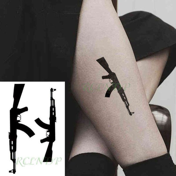 Nxy tatuaje temporal pegatina impermeable ametralladora negra tatuaje flash tatúa falsas para hombres mujeres 0330