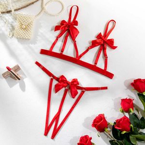 Nxy Valentine's Day Bowknot Lingerie Open Bra Lace Up Sexy Underwear Erotic Outfit Crotchless Naked Porn Uncensored Bilizna Set Gift