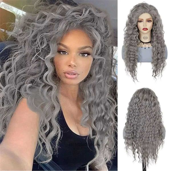 Nxy Vhair Pelucas Gnimegil Pelo gris sintético Onda larga de agua para mujeres Peluca rizada esponjosa natural Cosplay Fiesta de Halloween Resistente al calor 240330