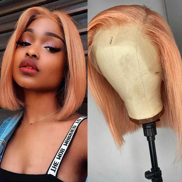 Nxy Vhair Pelucas Rongduoyi Naranja Claro Bob Sintético Sedoso Corto Natural Pelo Liso Peluca Delantera De Encaje Para Mujeres Negras Cosplay Maquillaje Desgaste 240330