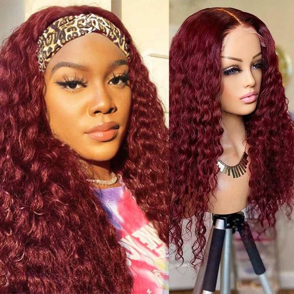 Nxy Vhair Perruques Rongduoyi Cheveux Rouges Crépus Curl Ondulés Profonds Synthétique Longue Vague Bourgogne Naturel Avant de Lacet Perruque Cosplay Maquillage Femmes Utiliser 240330