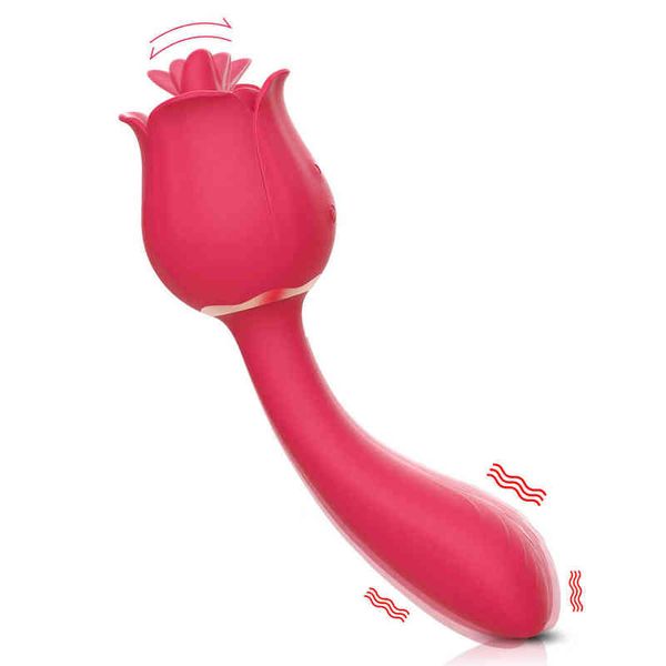 NXY Vibromasseurs Rose Toy 2 en 1 Vibromasseur de léchage clitoridien Nipple Dildo Stimulateur de clitoris Forte vibration Sex Toys pour femmes Couples 0210